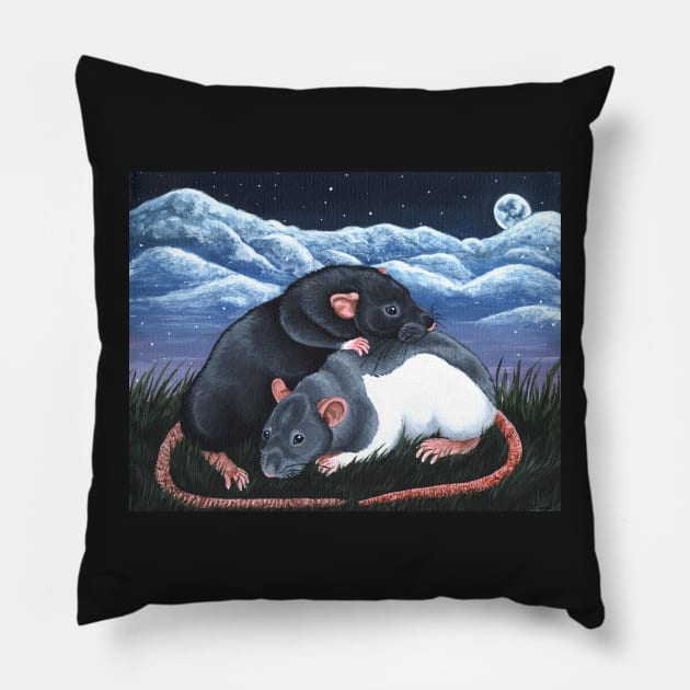 Moonlight Rats - Fancy Rats Black Self Dumbo and Grey Hooded Top Eared Pillow by WolfySilver