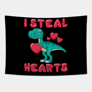 Kids Valentines Day I Steal Hearts Trex Lovers Tapestry