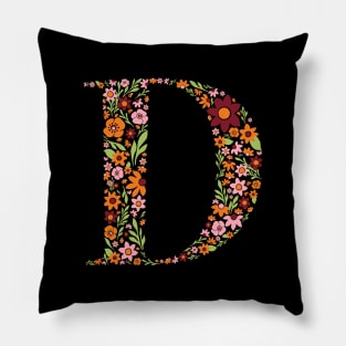 Retro Floral Letter D Pillow