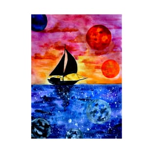 Galaxy Star Sailing Boat T-Shirt