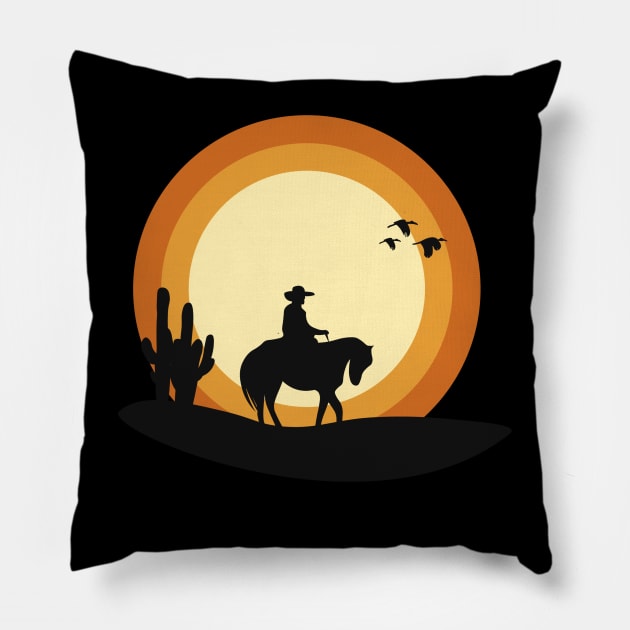 cowboy in the sunset Pillow by D's Tee's