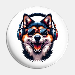 Canaan Dog as Smiling DJ in Japanese Art Style Pin