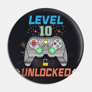 Level 10 Unlocked 10th Birthday Gamer Gifts 10 Year Old Boys Pin