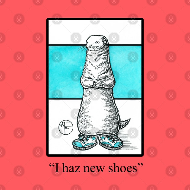 Ferret in Big Shoes - I Haz New Shoes - Black Outlined Version by Nat Ewert Art