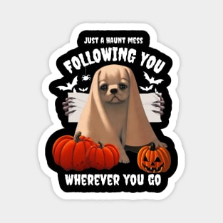 Spooky Halloween Girl Fluffy French Bulldog Puppy Owner Scary Ghost Magnet