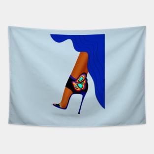 Colorful high heel shoe with blue skirt - Transparent  background Tapestry