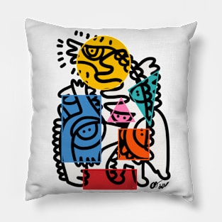 Colorful Graffiti Creatures Geometric Shapes Pillow