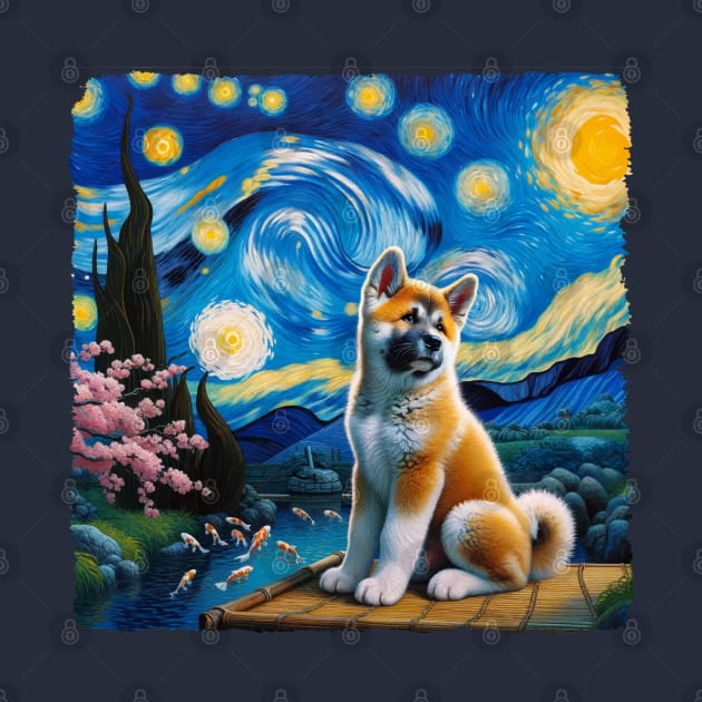 Starry Akita Dog Portrait - Pet Portrait by starry_night