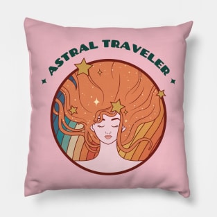 Astral Traveler Trippy Hippie Girl Pillow