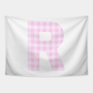 Pink Letter R in Plaid Pattern Background. Tapestry