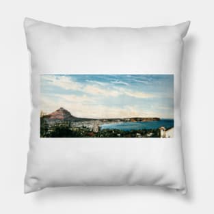 JAVEA AND MOUNTAIN MONTGO VIEWD FROM PORTITXOL. Pillow