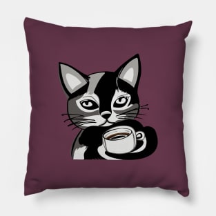 Cat with a cup of coffee Pillow