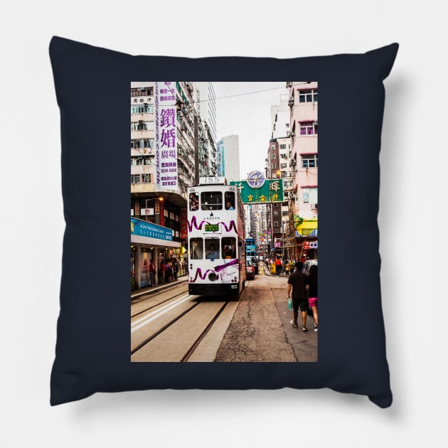 Hong Kong Tram On The Tracks Pillow by tommysphotos