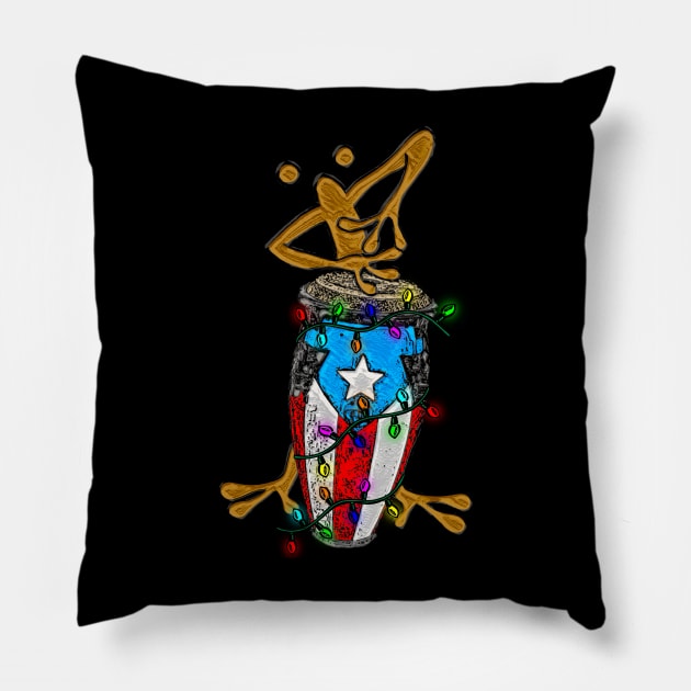 Conga Coqui Taino Xmas Puerto Rico Pillow by SoLunAgua