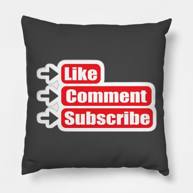 Like, Comment, Subscribe Pillow by Gary's Grails