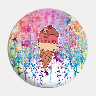 Icecream Cone Sloth Watercolor Paint Drip Pin