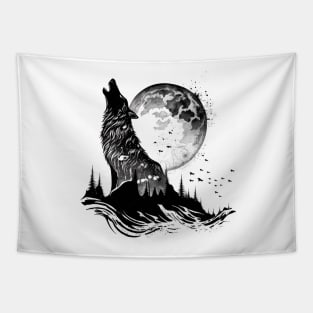 Wolf and Moon 2 Tapestry