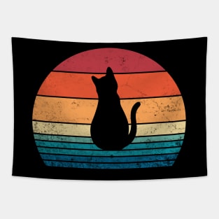 Black Cat Sitting Retro 80s Style Sunset Cute Kitten Vintage Funny Cat Tapestry