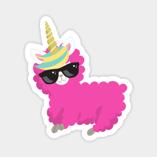 Unicorn Llama, Cute Llama, Llama With Sunglasses Magnet