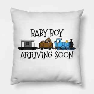 Pregnancy Announcement Steam Train, Baby Boy Arriving Soon Pillow