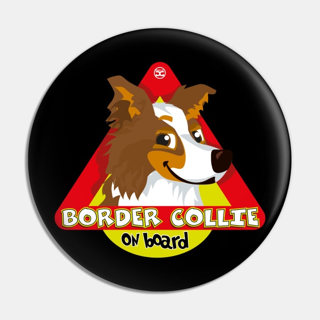 Border Collie On Board - Brown Tricolor Pin by DoggyGraphics