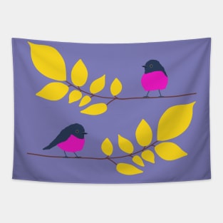 Pink robins on a tree branch Tapestry