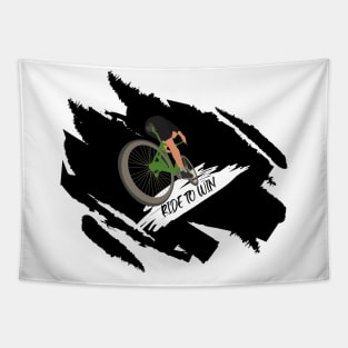 black white green brown ride to win bike bicycle t-shirt design concept dress cloth costume Tapestry