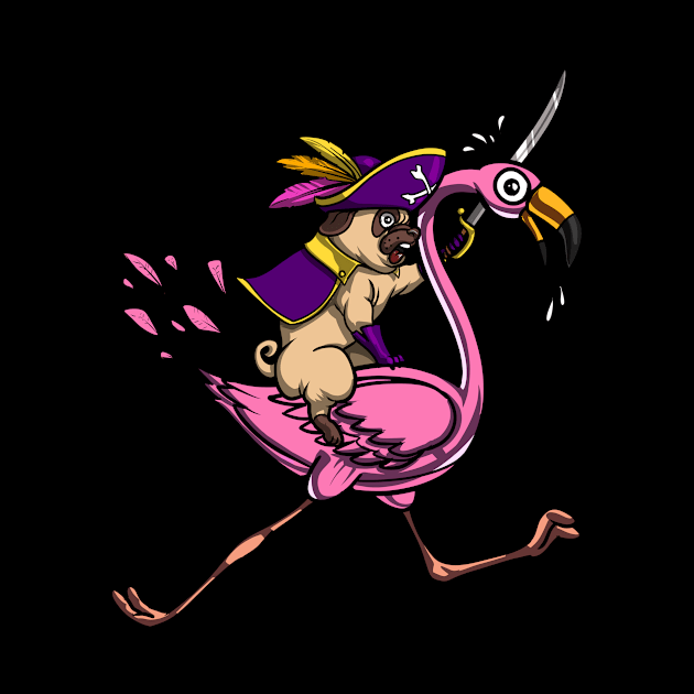 Pug Dog Pirate Riding Flamingo by underheaven