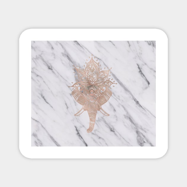 Rose gold abstract elephant - white marble Magnet by marbleco