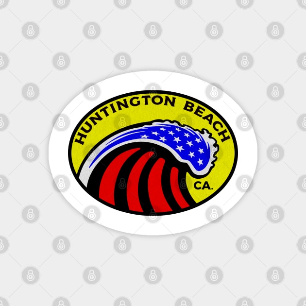 Huntington Beach California Surfing Surf Patriotic Wave Magnet by DD2019