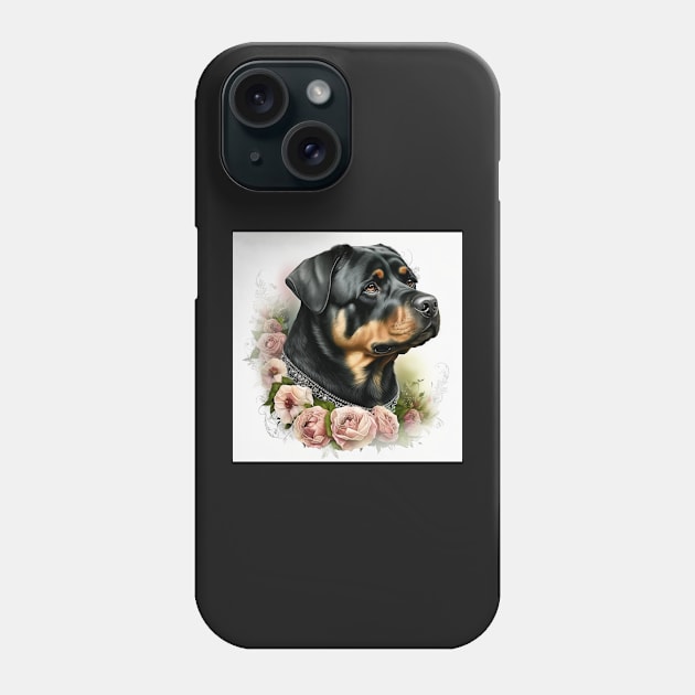 Rottweiler With Roses Phone Case by Enchanted Reverie