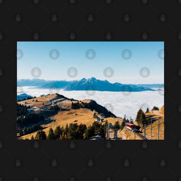 Swiss Alps - Mount Rigi Cogwheel Train With Alpine Range in Background by visualspectrum