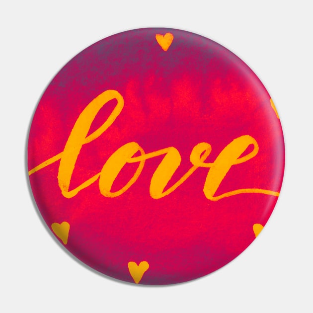 Valentine's Day Watercolor Love – magenta and yellow Pin by wackapacka