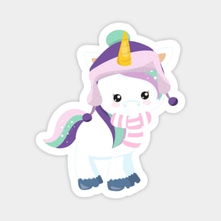 Winter Unicorn, Cute Unicorn, Magic Unicorn, Hat Magnet