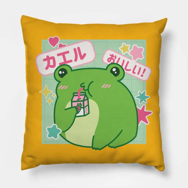 Japanese Kawaii Frog Froggy Strawberry Milk Anime Pillow by uncommontee