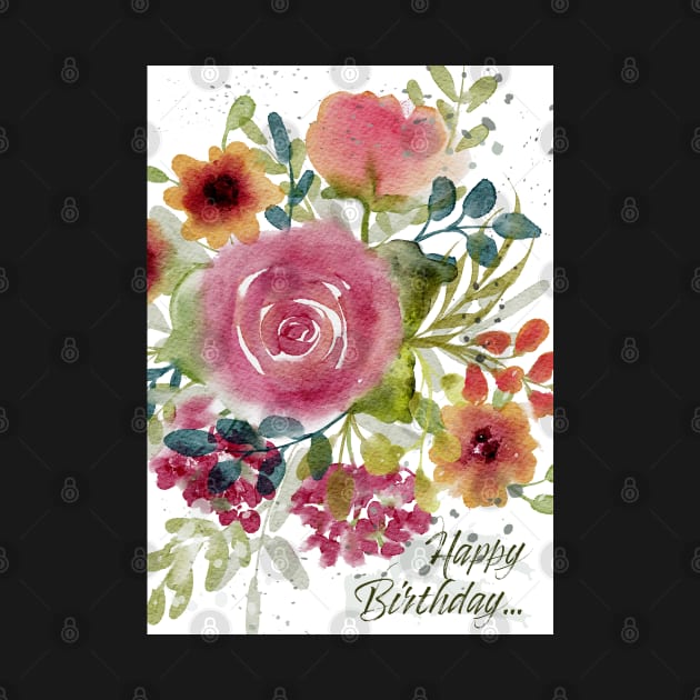 Colorful Watercolor Happy Birthday Greeting Card by Harpleydesign