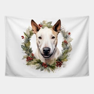 Christmas Bull Terrier Dog Wreath Tapestry