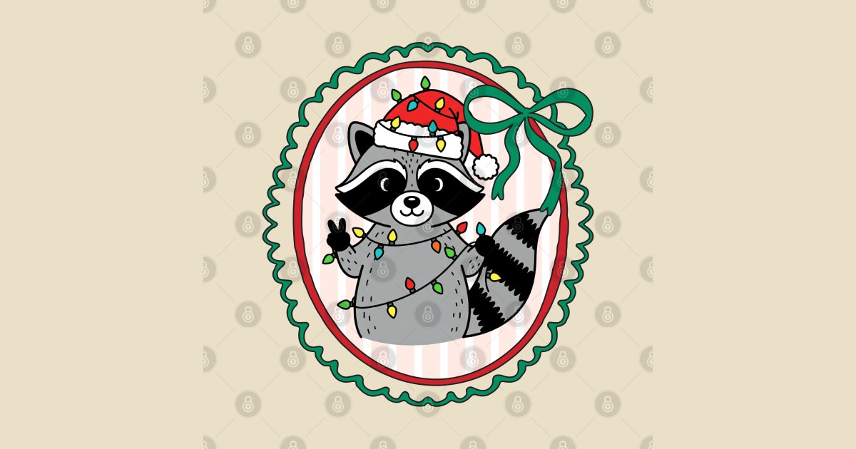 Christmas Raccoon Tangled in Lights - Raccoon - T-Shirt | TeePublic