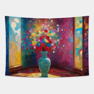 Flowers in a Blue Vase After Klimt Tapestry