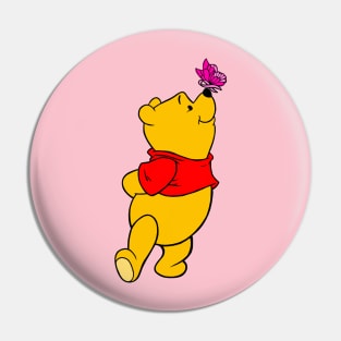 Yellow Bear with Awareness Ribbon Butterfly (Pink) Pin