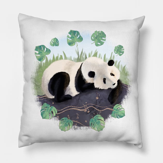 Lazy Giant Panda - Tropical Theme Pillow by andreeadumez