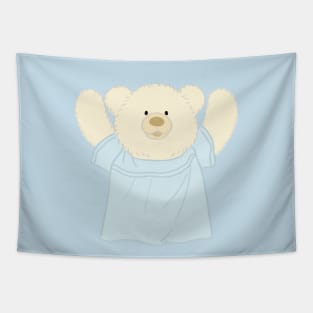 Cute teddy bear in blue dress Tapestry