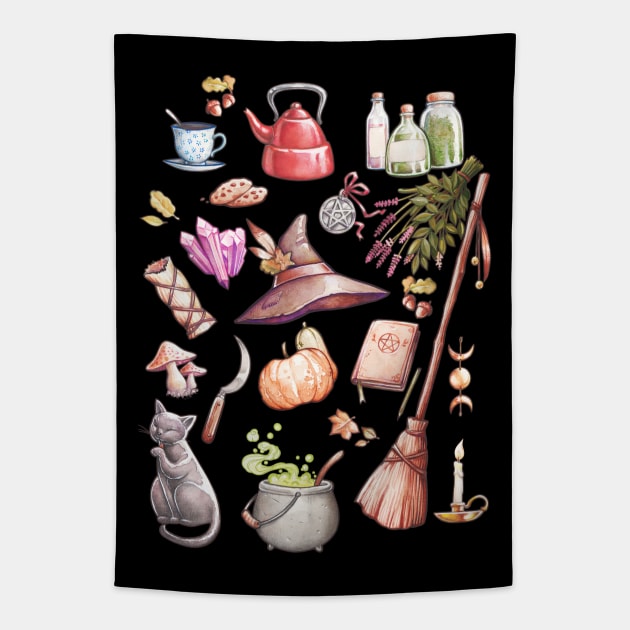 Folk Witch Elements Tapestry by Medusa Dollmaker