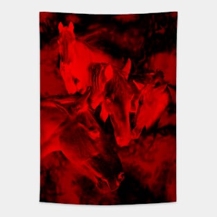 Horses and surreal mist in red and black Tapestry