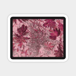 Sparkling Dew Drops and leaves Abstract Botanical Design - Pink Magnet