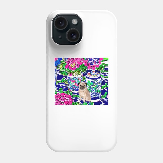 Pug and pink daisies Phone Case by SophieClimaArt