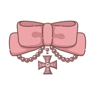 Cute pink vintage style ribbon with a cross T-Shirt