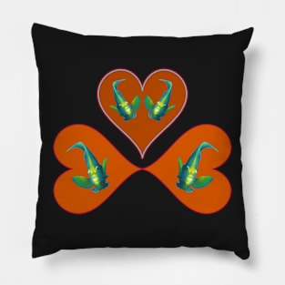 Angelfish | Three hearts in red for a fish in motion | Black background | Pillow