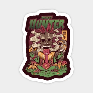 forest tiki the bounty hunter doing yoga while smoking with tiki totems Magnet