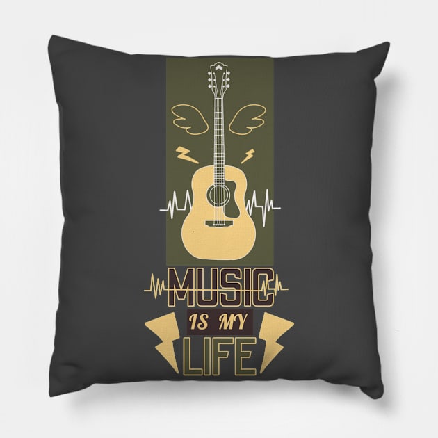 Guitar: MUSIC IS MY LIFE Pillow by MofisART